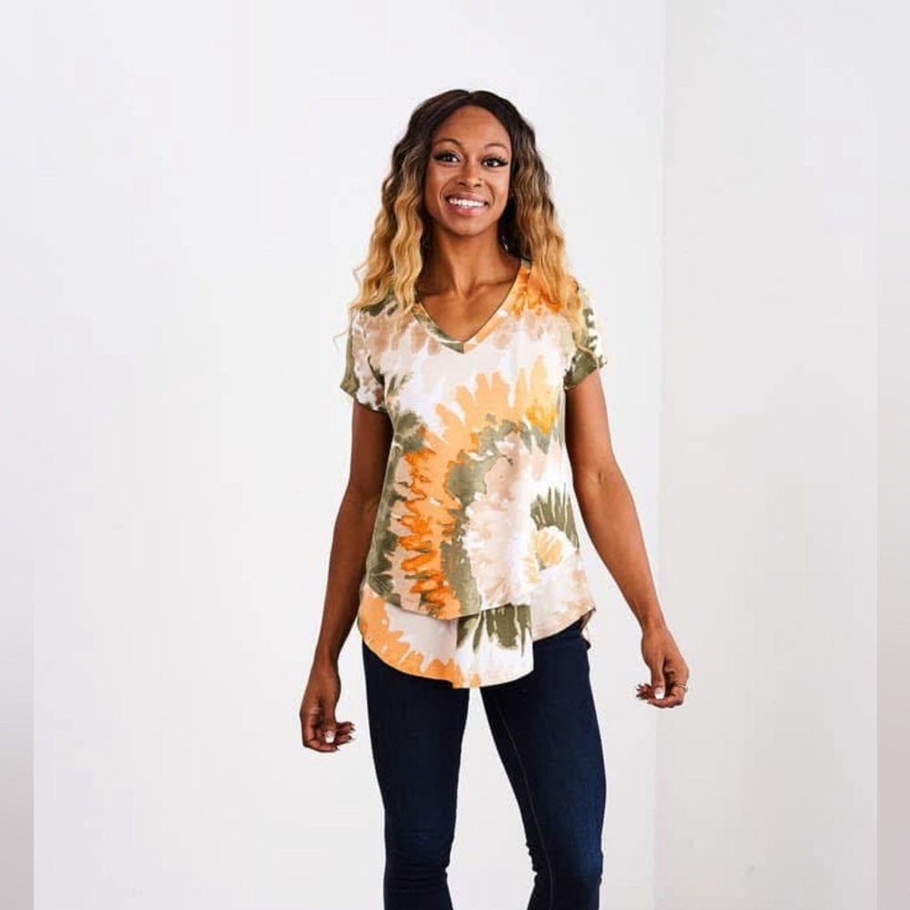 Latched Mama v-neck olive tie-dye boyfriend nursing tee